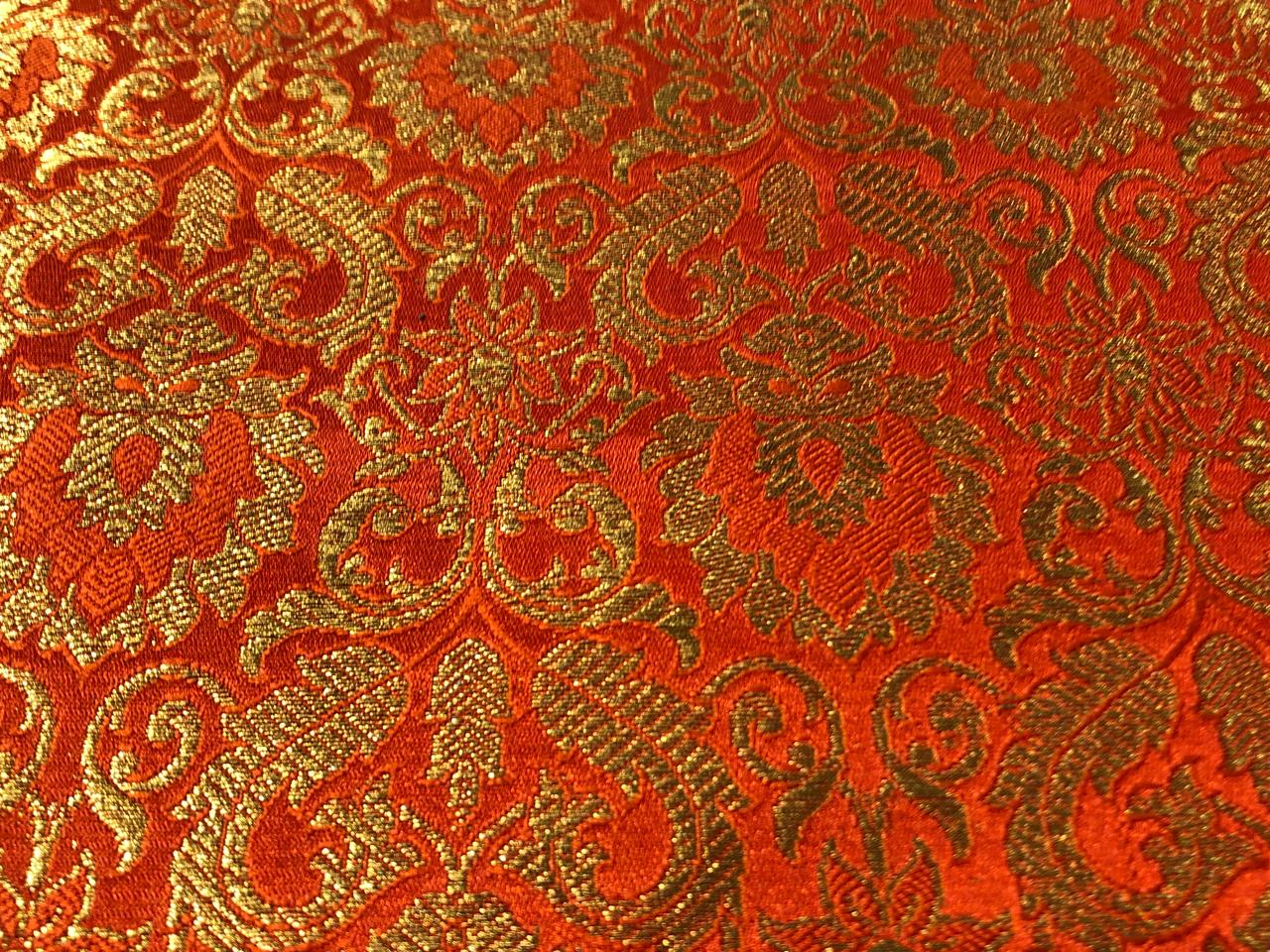 Silk Brocade Fabric with gold jacquard  available in 2 colors orange and pink  BRO988[4/5]