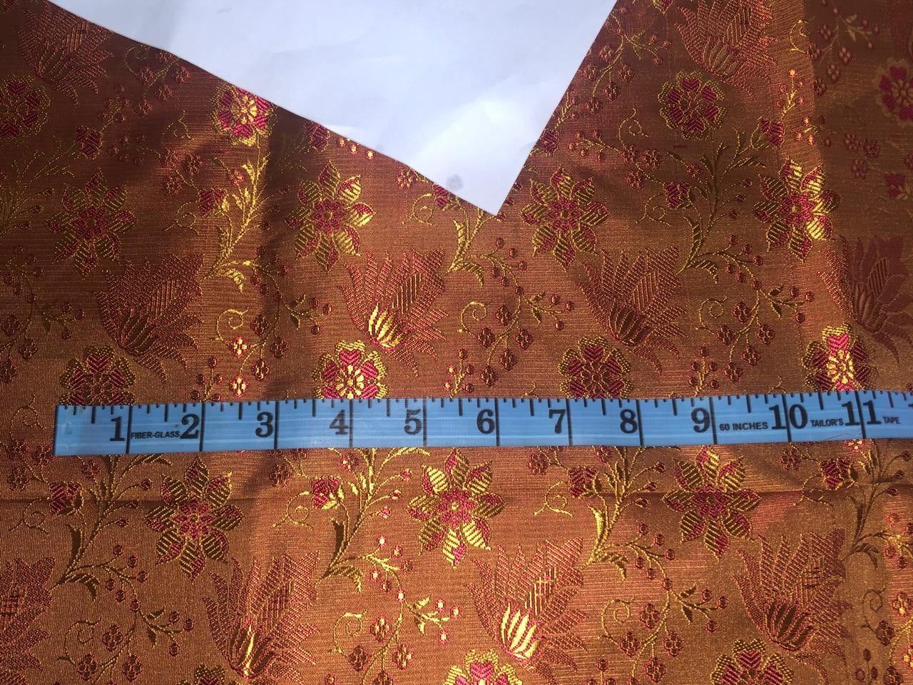 Silk Brocade fabric 44" wide  BRONZE X DEEP SCARLET FLORAL JACQUARD  BRO959[4]