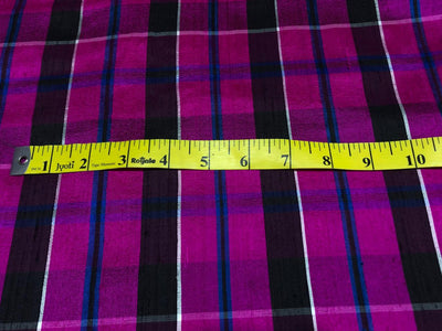 100% silk dupion  Plaids fabric with slubs bright pink, violet, burgandy ,blue and black 54" wide DUPNEWC28[1]