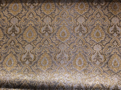 Silk Brocade fabric silver grey with white gold  jacquard BRO1074[2]