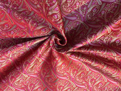 Silk Brocade fabric multi color paisleys available in 4 colors red , green , minty olive and silver BRO1089