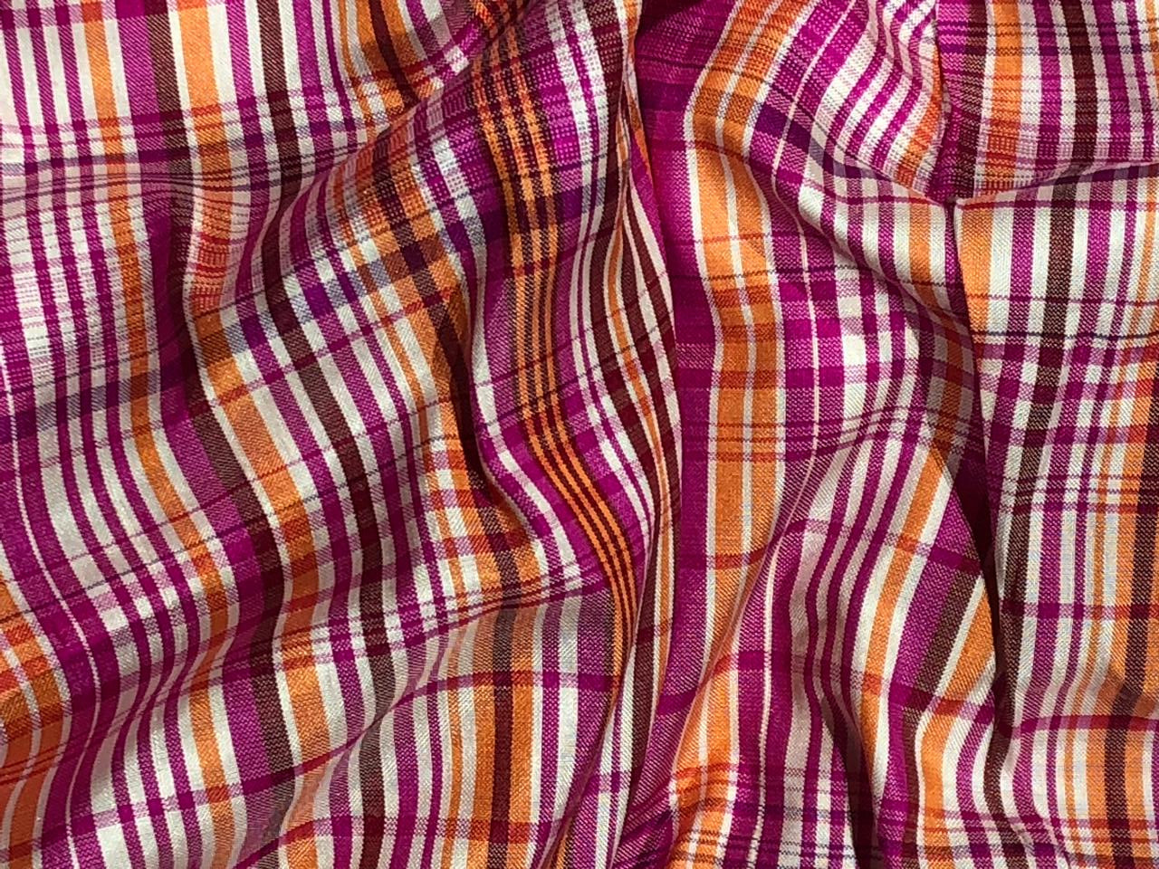 100% silk dupion  Plaids fabric pink, mango and white DUPNEWC30[1]