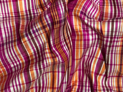 100% silk dupion  Plaids fabric pink, mango and white DUPNEWC30[1]