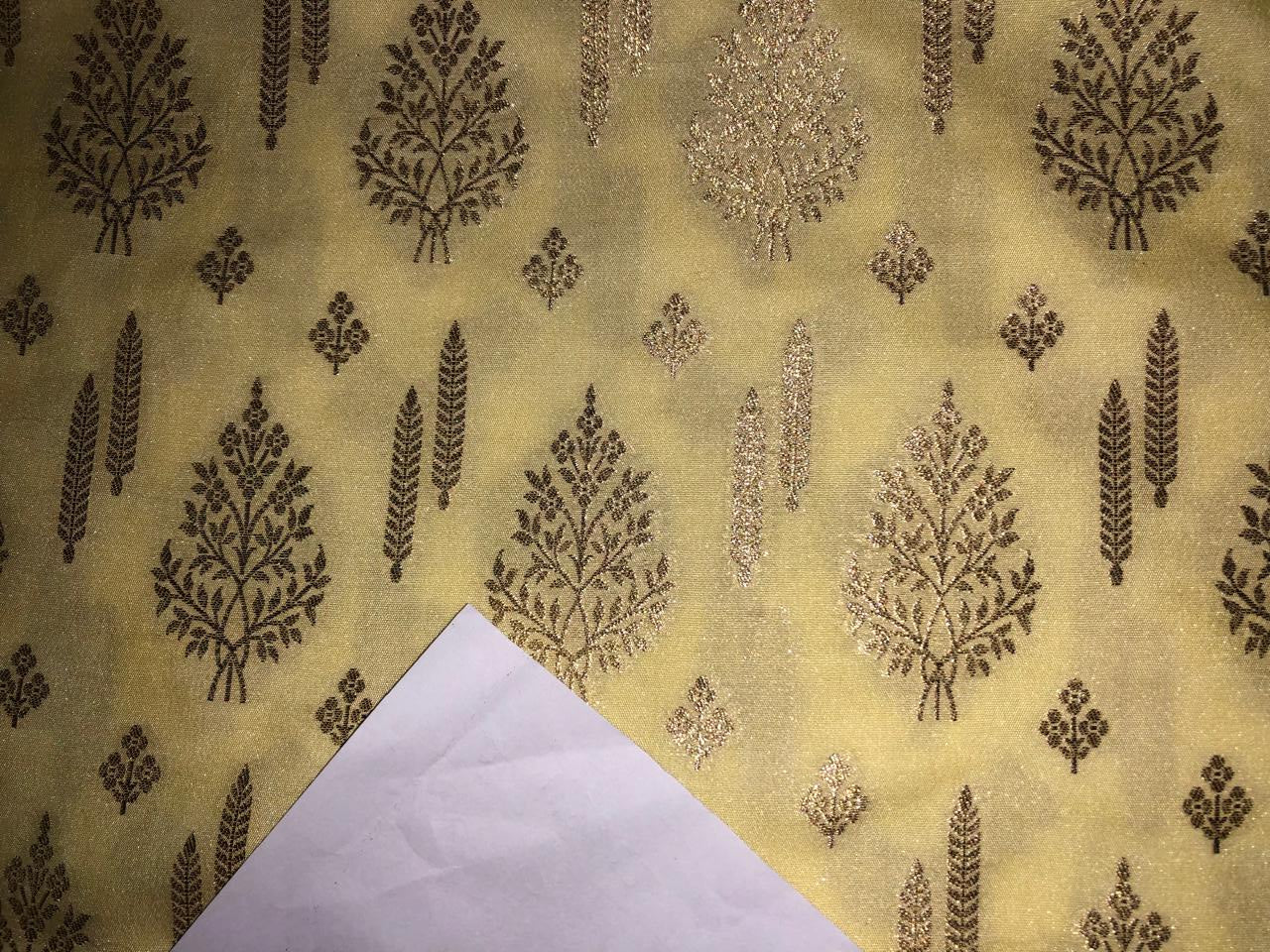 Silk Brocade fabric 44" wide available in 4 COLORS LEMON YELLOW DARK SALMON OLIVE AND  DARK BEIGE BRO908