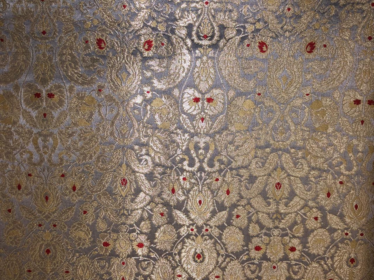 Brocade Heavy KING KHAB  Fabric  with white gold jacquard 44" wide available in 2 colors mint and silver blue BRO1077