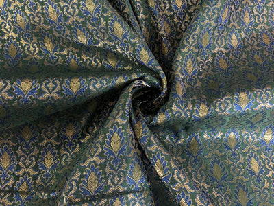 Silk Brocade fabric 44" wide  JACQUARD available in 4 colors green and blue/gold and blue/army green and blue and navy and blue   BRO971