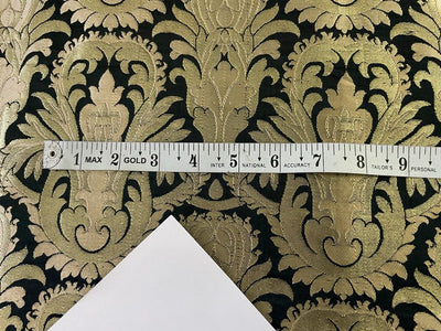 Silk Brocade fabric Black with metallic gold, and white metallic gold  jacquard  44" wide BRO891[2]