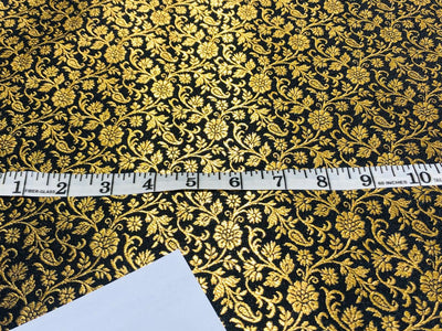 Silk Brocade fabric 44" wide BLACK with all over floral gold Jacquard BRO946A[3]