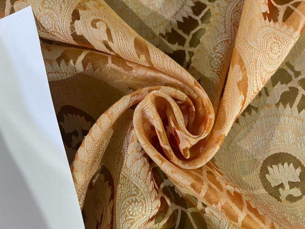 100% SILK ORGANZA Jacquard FABRIC Golden Orange [PEACH] color 54"wide [3207]