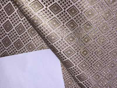 Silk Brocade fabric 44" wide  IVORY WITH METALIC GOLD MOTIF JACQUARD BRO980 available in 3 designs