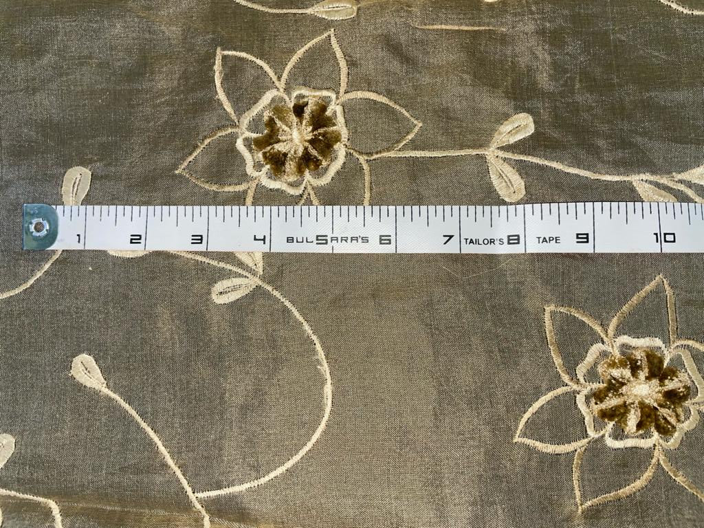 100% SILK ORGANZA FABRIC Velvet embroidered 44" wide [3208]