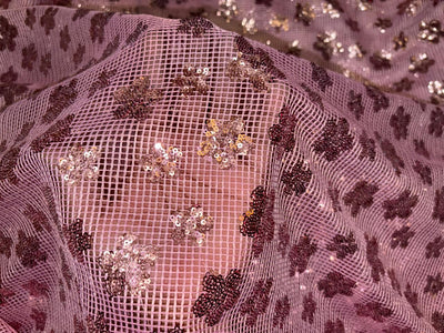 Net Fabric with sequin rose pink floral motifs 58'' wide [18598]