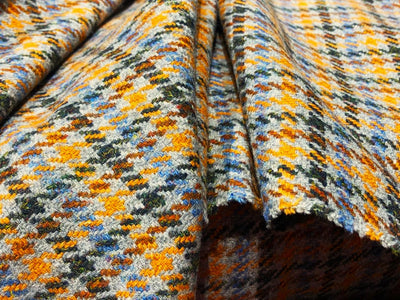 Tweed Premium Suiting Wool Blended plaids in grey ,green, mustard and blue Fabric 58" wide [17745]