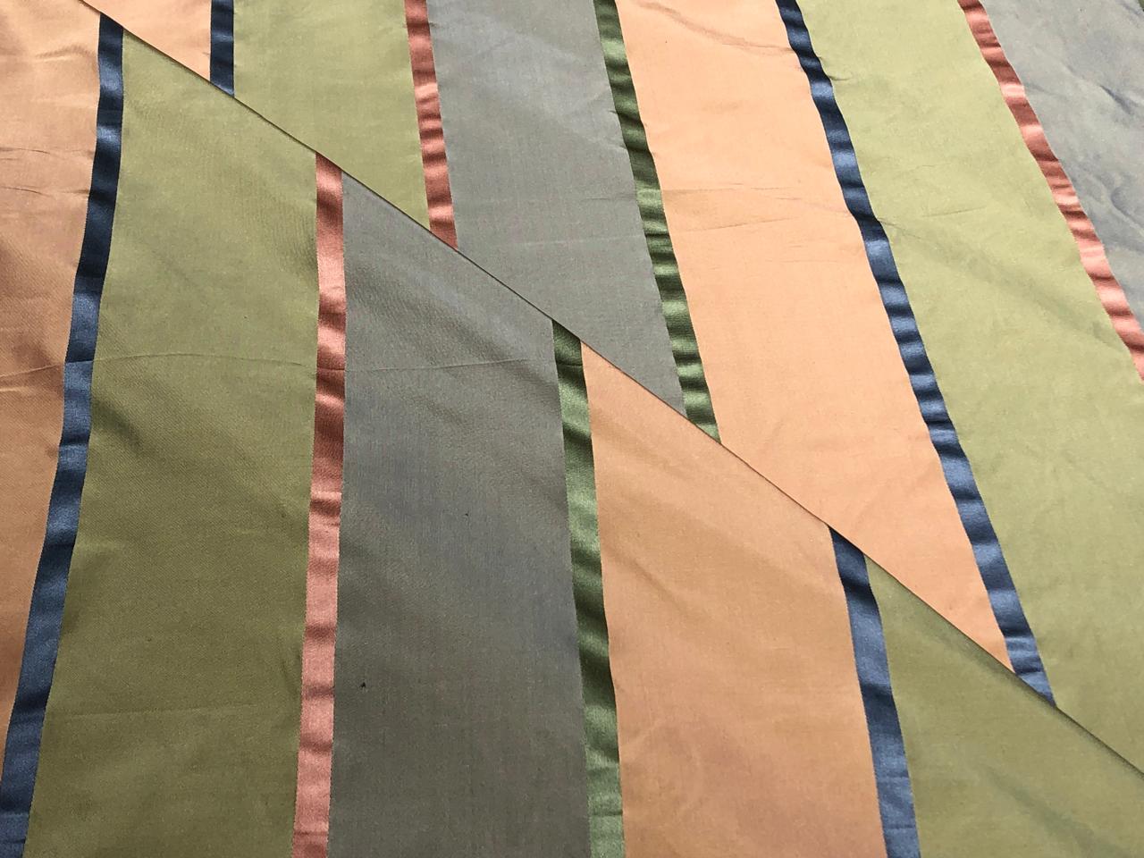 Silk taffeta fabric satin stripes peach, sage green slate blue TAFS30