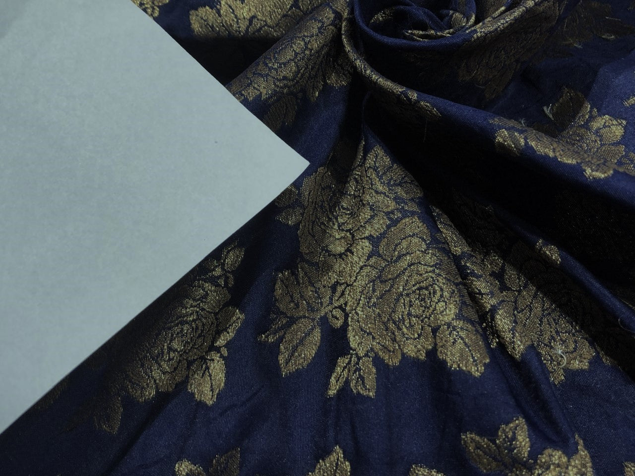 Silk Brocade fabric Navy with antique metallic gold Jacquard 54" wide BRO930[5]