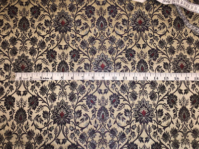 Silk Brocade fabric ivory with silver grey and red floral jacquard BRO1069[3]
