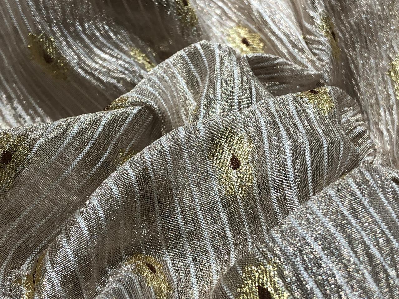 Tissue Crushed sheer mina MOTIF jacquard fabric 44"wide available in 3 colors gold, silver gold and silver grey[18254/55/56/57]