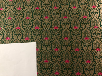 Silk Brocade fabric with metallic gold jacquard 44" wide GREEN AND PINK BRO945[4]