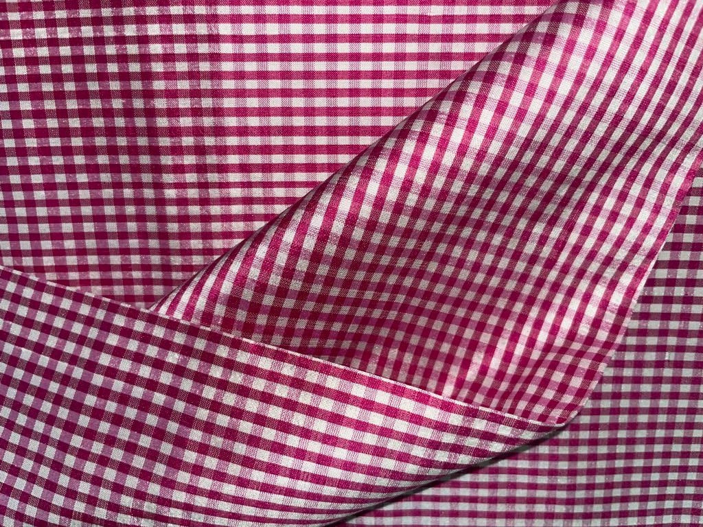 SILK Dupioni FABRIC Pink & Ivory color plaids 44" wide DUPC63[2]