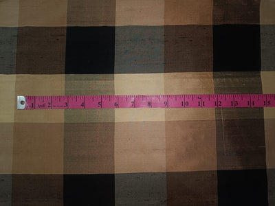 100% Silk Dupioni Fabric Plaids Shades of Black and gold color 54" wide DUP#C102[3]