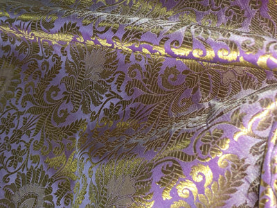 Silk Brocade fabric 44" wide with metallic gold jacquard  lilac color BRO805(2)NEW