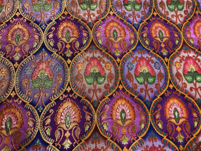 Silk Brocade Fabric beautiful jacquard  in multi colors 44""wide available in 4 color choices shades of greens/shades of blue and pink/shades of purple and pink and shades of olive and sea green   BRO967