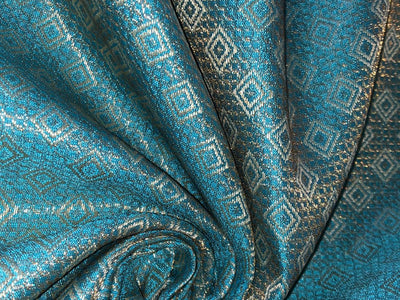 Silk Brocade SEA BLUE diamond motifs with subtle metallic jacquard BRO986[4]