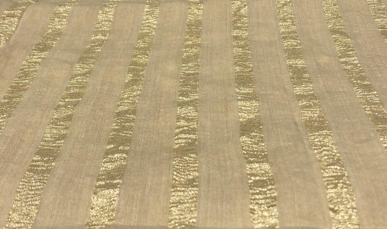 SILK  Crushed MUGA SILK TISSUE STRIPES available in 2 colors crinkle gold x gold stripe/dark ivory x copper/golden cream x silver stripe[17746/47]