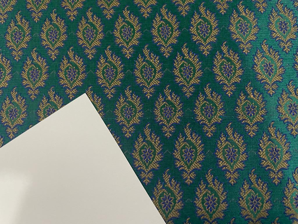Brocade jacquard fabric GREEN X BLUE MOTIF color 44" wide BRO874[3]