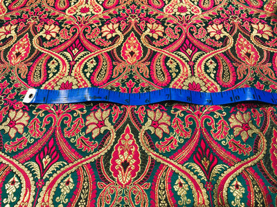 Silk Brocade fabric 44" teal green and pink  x metallic gold jacquard  BRO1044[1]