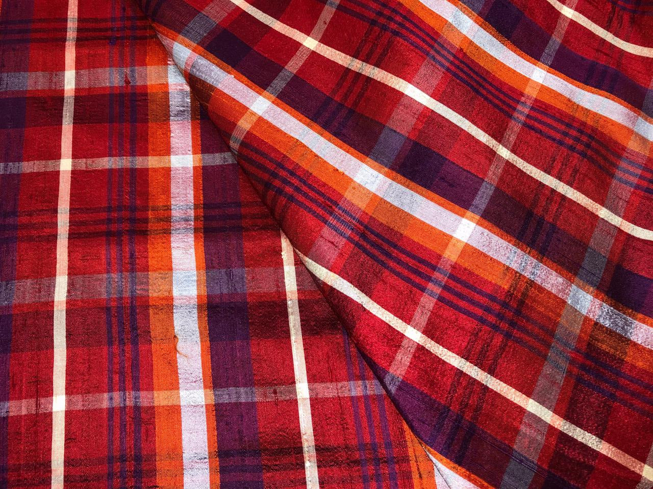 100% SILK DUPION Red Tartan Plaids 54"wide  DUPC