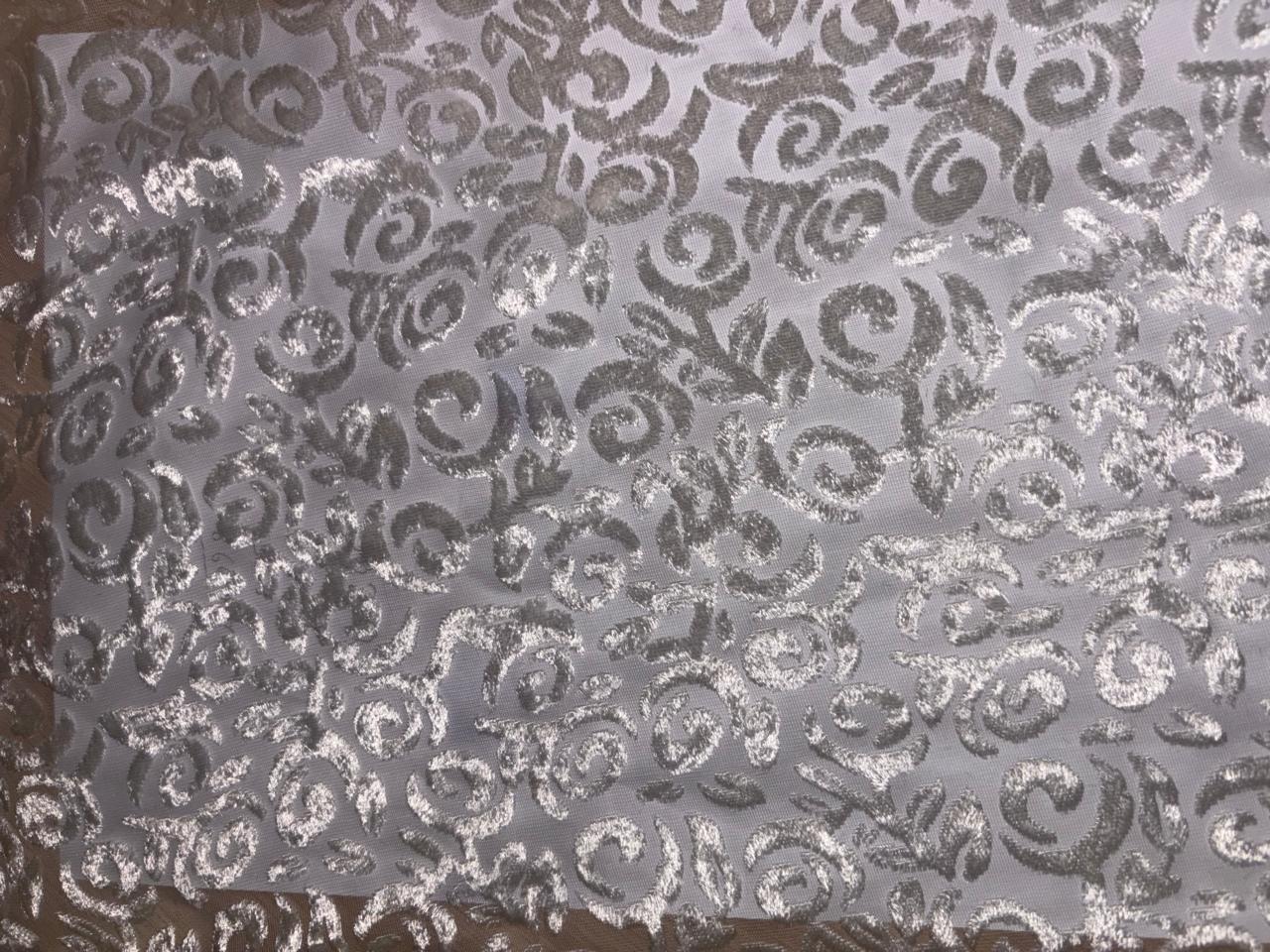 White Devore Polyester Viscose Burnout Velvet fabric ~ 44" wide available in 3 designs floral vines, abstract rose and floral [18291/92/93]