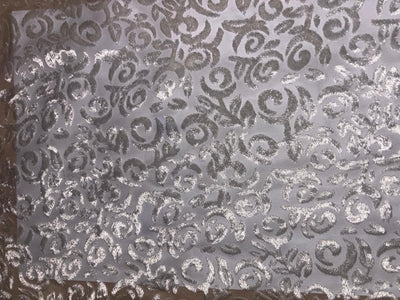 White Devore Polyester Viscose Burnout Velvet fabric ~ 44" wide available in 3 designs floral vines, abstract rose and floral [18291/92/93]