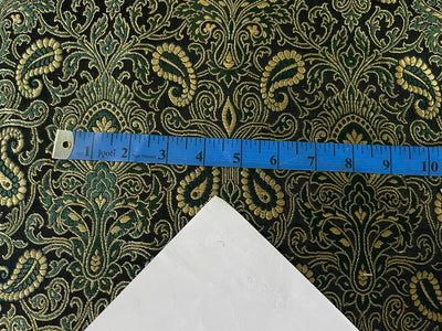 Silk Brocade Fabric Metallic Gold, Green & Black color 34" wide BRO273[3]