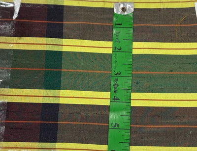 100% silk dupion  Plaids fabric with slubs  yellow, burgandy , green, brown and black 54" wide DUPNEWC29[1]