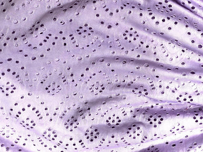 Knitted fabric with cutwork embroidery with slight stretch lilac color 58" wide [17626]