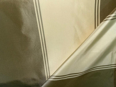 100% SILK TAFFETA 102 inches wide champagne and dusty olive stripes TAF#S97[2]
