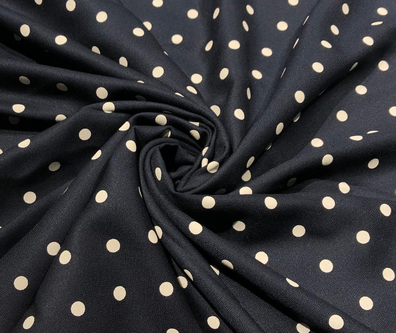Viscose Moss Crepe navy color with white polka dot print 58&quot; wide &quot; [17558]
