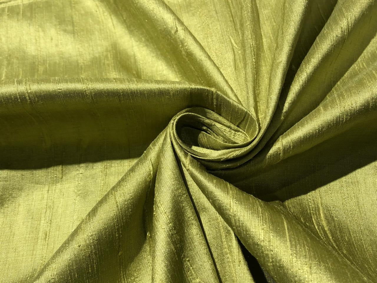 100% PURE SILK DUPIONI FABRIC LIGHT OLIVE GREEN color 44" wide WITH SLUBS MM126[4]