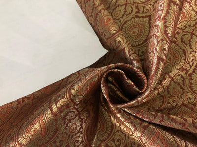 Silk Brocade jacquard fabric  with metallic gold 44" wide available in 2 colors MUSTARD and PEACH BRO935[2/3]