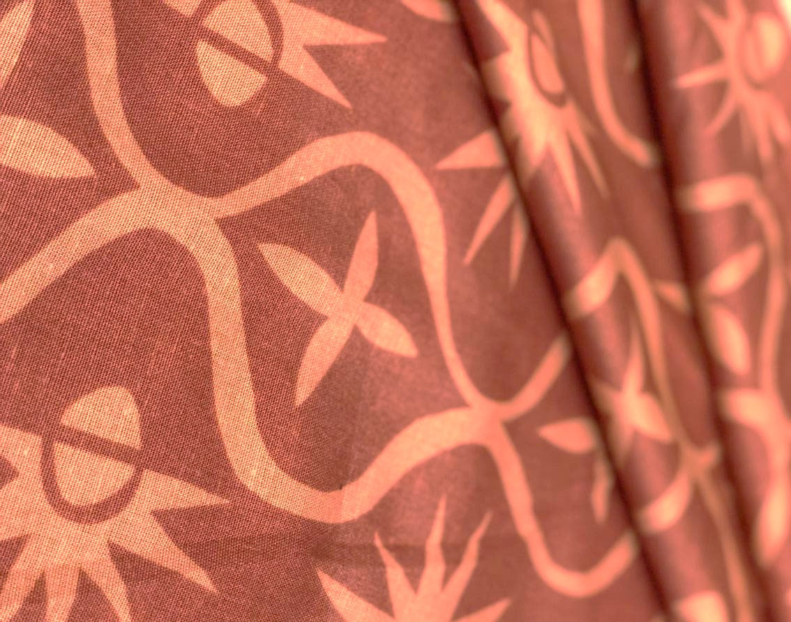 Linen Viscose onion skin print abstract with floral and sun motif [18553]