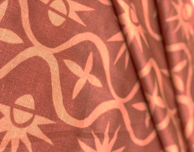 Linen Viscose onion skin print abstract with floral and sun motif [18553]