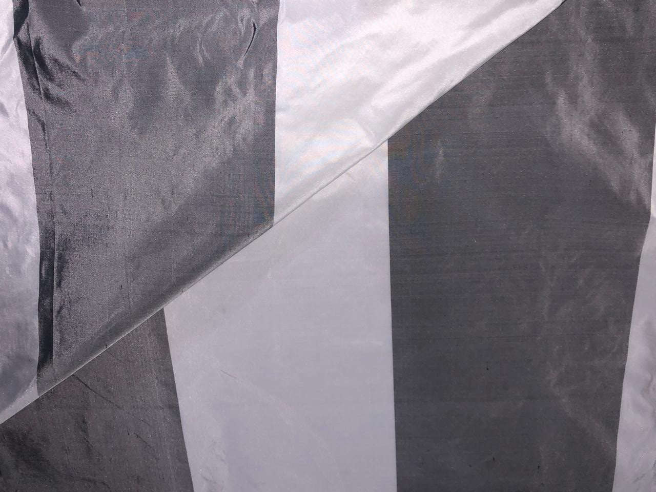 100% silk Taffeta grey and white ivory 7.75 inch Stripes Selvidge to Selvidge 54" long TAFS170