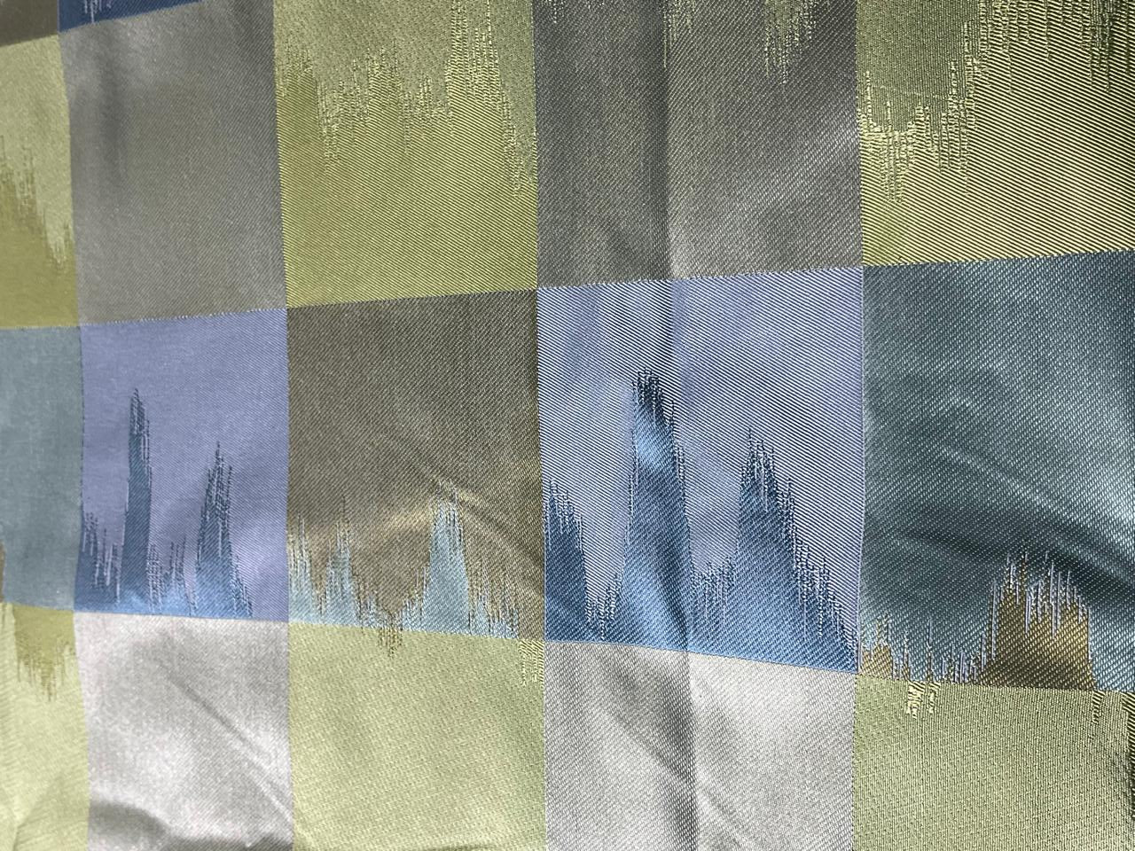 100% Silk Taffeta Jacquard Fabric  SHADES OF BLUE AND GREEN Ikat LOOK (pronounced: E–cot) LOOK TAFJACNEW19