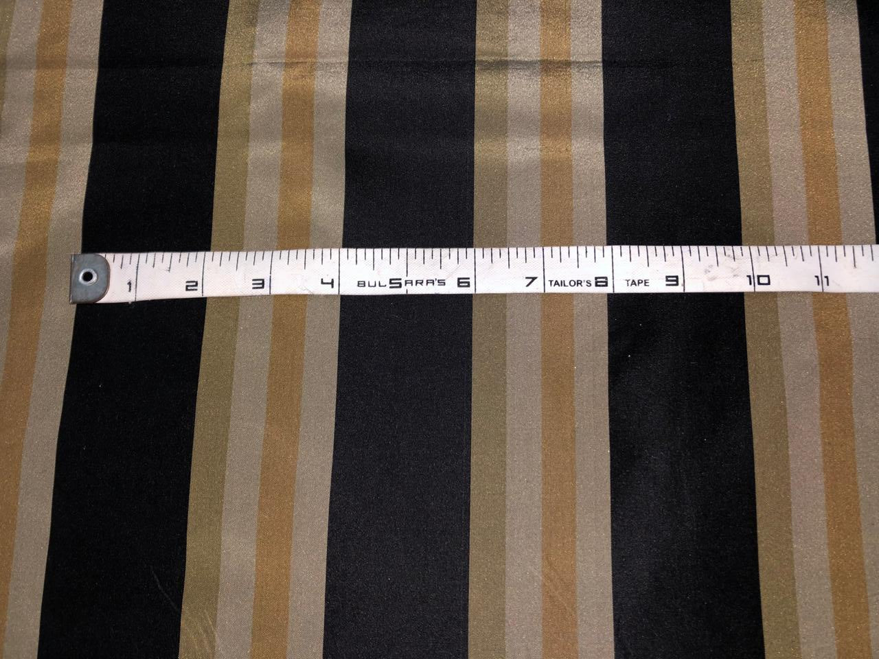 100% Silk Taffeta Fabric BLACK/TAUPE,MUSTARD  Stripes 54" WIDE TAFS163[2]