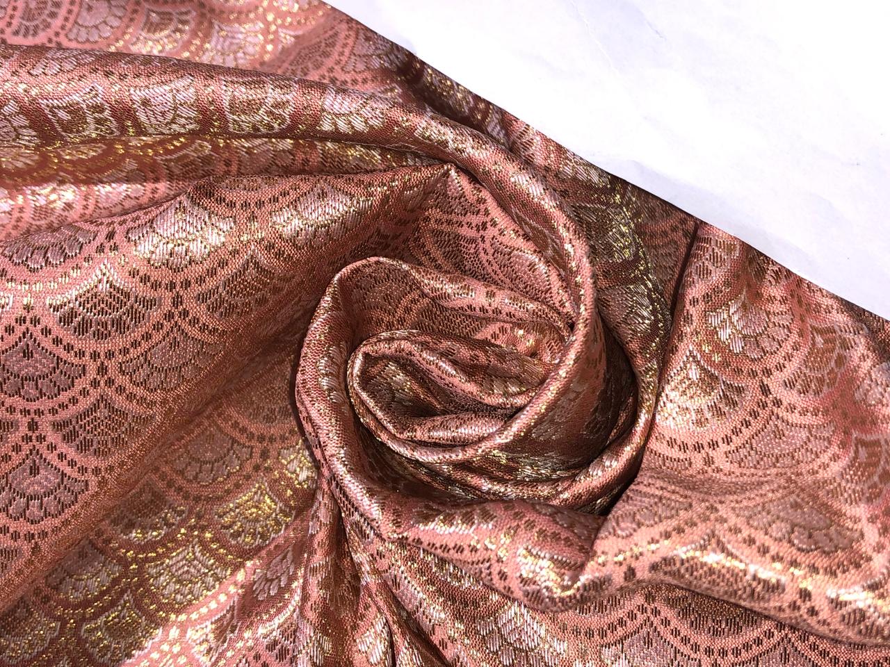 Silk Brocade fabric MOTIF with subtle gold jacquard available in 3 colors dark peach ,pastel peach and ivory BRO992[4/5/6]