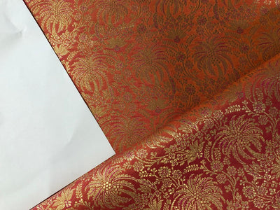 Silk Brocade fabric pink x orange with gold  jacquard coconut trees  BRO1017[3]