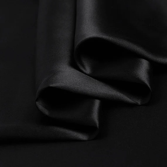 100% Charmeuse Silk Satin fabric  24.26 momme black color 44" wide[16663]