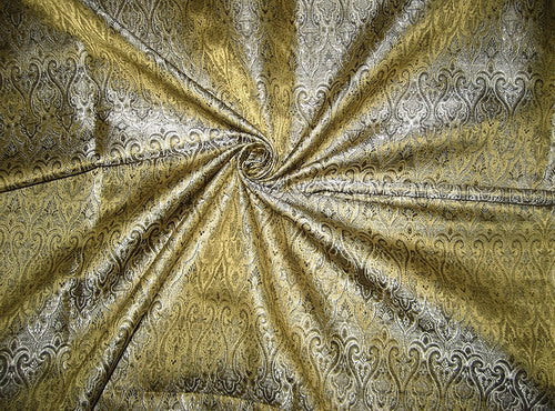 Silk Brocade fabric Black,Cream &amp; Gold 44" wide BRO140[1]