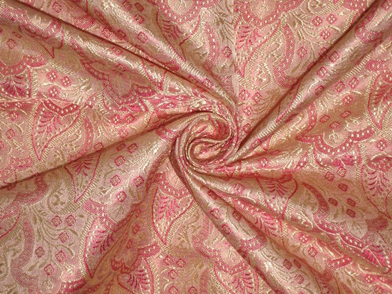 SILK BROCADE FABRIC Gold, Pink & Baby Pink color 44" wide BRO160[5]